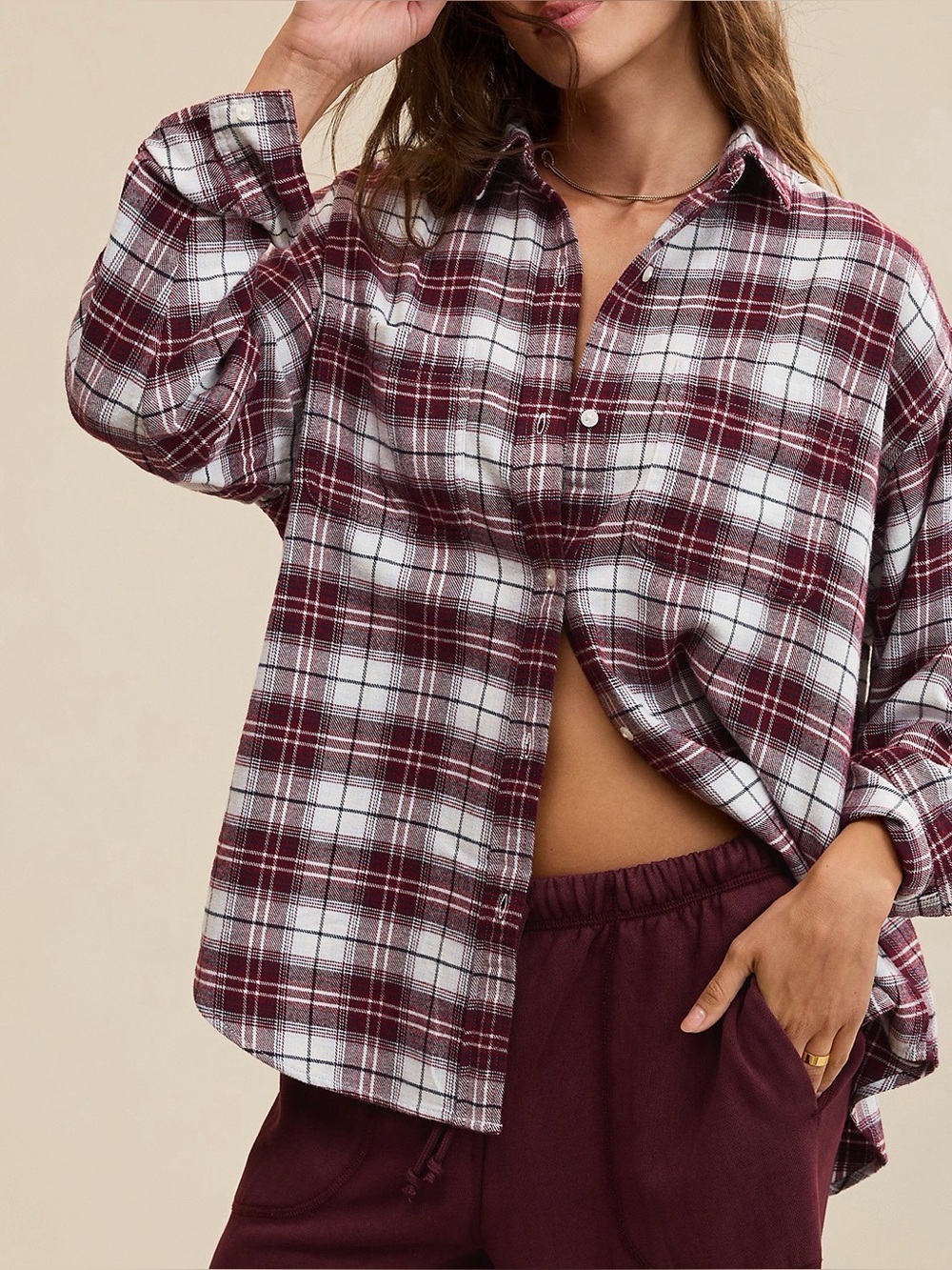 NWT AERIE Anytime Fave Flannel oversized shirt